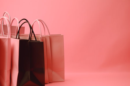 Shopping bags on pink background. Shopping concept. Copy space.の素材