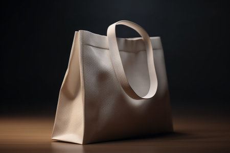 Eco bag on wooden table with dark background. Shopping concept.の素材