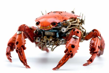 Red crab isolated on a white background. Close-up photo.の素材