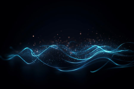 Abstract glowing particles wave. Futuristic technology style. Elegant background for business tech presentations.の素材