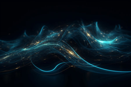 Abstract blue background with glowing lines and bokeh effect. 3D Renderingの素材
