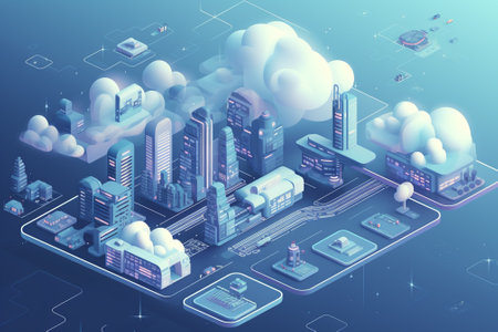 Cloud computing isometric concept. Cloud computing technology. Vector illustration.の素材