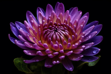 Purple chrysanthemum flower isolated on black background.の素材
