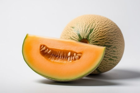 cantaloupe melon isolated on white background, close upの素材