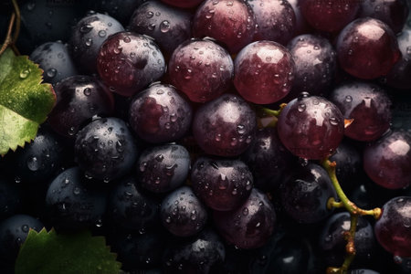 Bunch of fresh black grapes with water drops. Selective focus. Toned.の素材