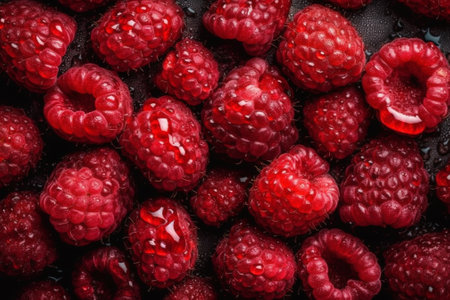 Raspberries background. Raspberries texture. Top view.の素材