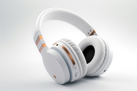 White headphones isolated on white background. 3D illustration. Studio shot.の素材