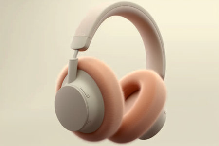 3d rendering of headphones in pastel colors. Music concept.の素材