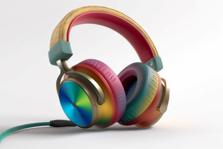 Headphones on white background. 3D rendering. Computer digital drawing.の素材