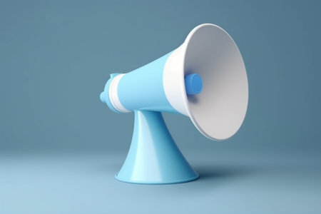 Blue megaphone on a blue background. 3d rendering.の素材
