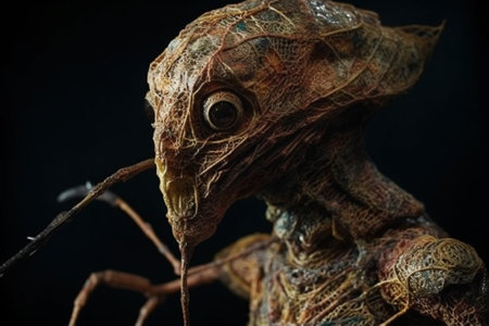 A closeup shot of a spooky monster isolated on a black backgroundの素材