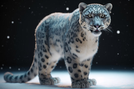 Snow leopard on a black background. Animal in the snow.の素材