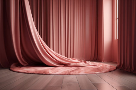Curtains and stage with red curtains. 3D rendering.の素材