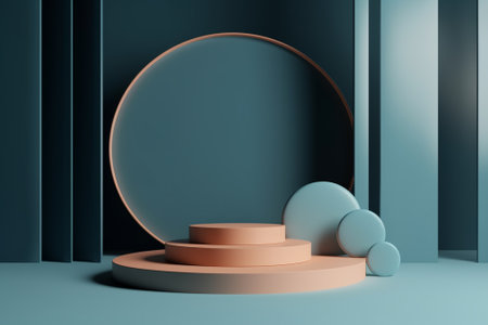 3d render of abstract geometric forms. Minimal scene with podium for product presentation.の素材
