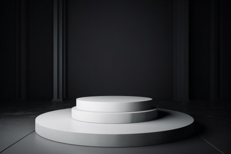 White round podium in dark interior. Mock up, 3D Renderingの素材