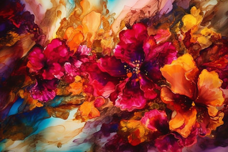 Abstract watercolor background with flowers. Hand drawn watercolor illustration.の素材