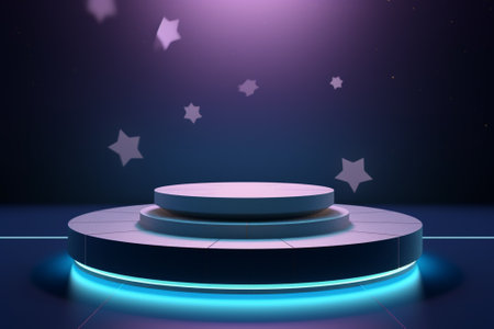 3d render, abstract background, round podium, blue neon lightの素材