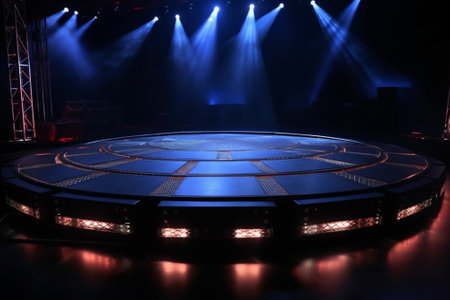 stage lighting effect in the dark, close-up view of the stageの素材