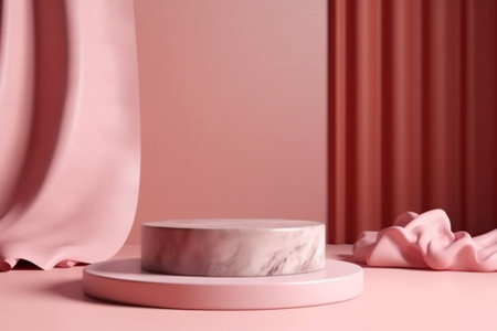 Pedestal on pink background. 3d rendering, 3d illustration.の素材