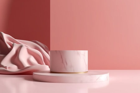 White podium with pink fabric on pink background. 3d render.の素材