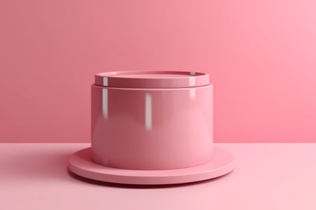 Pink round podium on a pink background. 3d render illustration.の素材