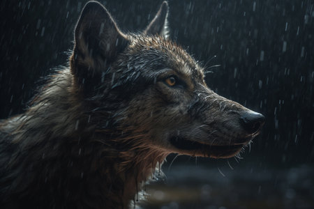 Portrait of a wolf in the rain. Close-up.の素材
