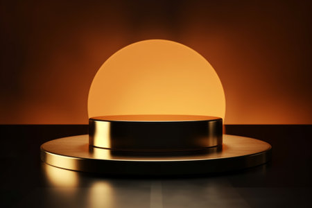 3d render of golden podium for product display with orange background.の素材