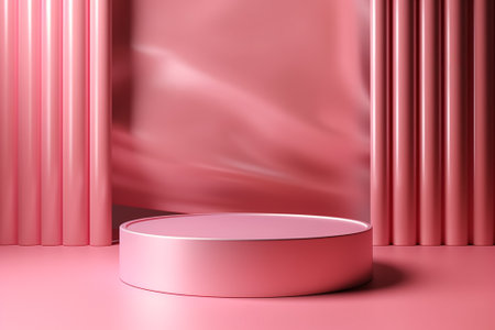 3d render of abstract geometric forms. Glossy pink podium for your design.の素材