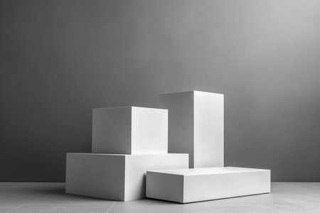 White podium for product presentation on gray background. 3d rendering.の素材