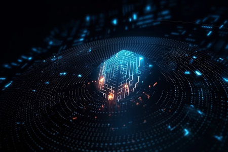 3D rendering digital artificial intelligence (AI), machine learning, neural networks and modern computer technologies concepts.の素材