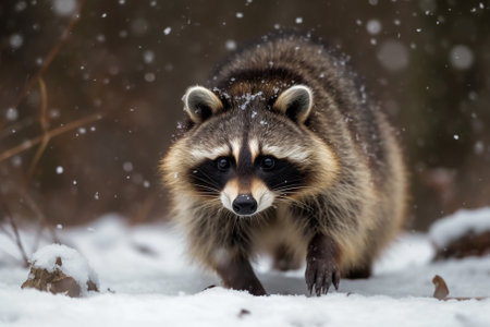 Raccoon (Procyon lotor) in the snowの素材