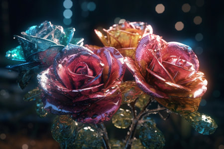 Beautiful roses on a dark background with bokeh effect.の素材