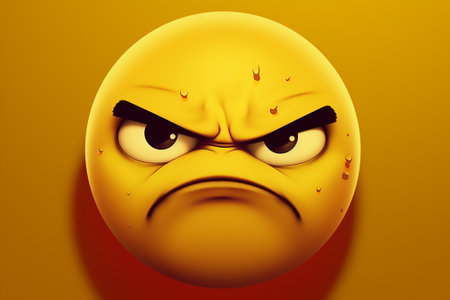 Sad emoticon on yellow background. 3d illustration. Cartoon style.の素材