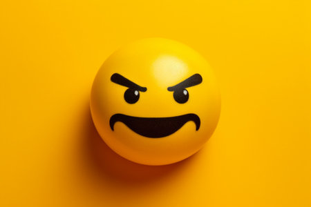 Funny yellow smiley face on a yellow background. Minimal concept.の素材