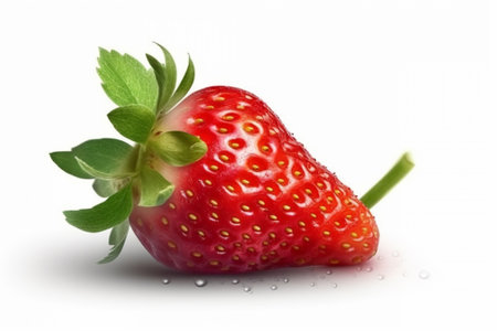 strawberry isolated on white background with water droplets and copy spaceの素材