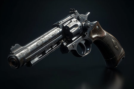 Revolver gun isolated on black background. Close up. Studio shot.の素材