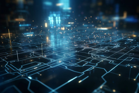 Futuristic technology circuit board background. 3d rendering toned imageの素材