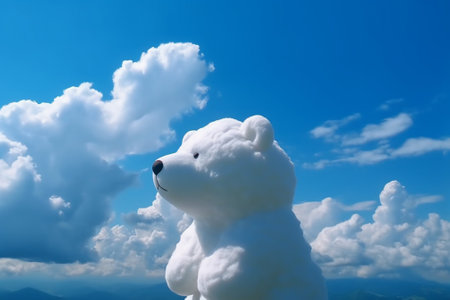 White bear in the blue sky with white clouds. 3d renderingの素材