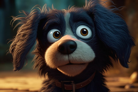 Cute dog with blue hair and brown eyes. 3d renderingの素材