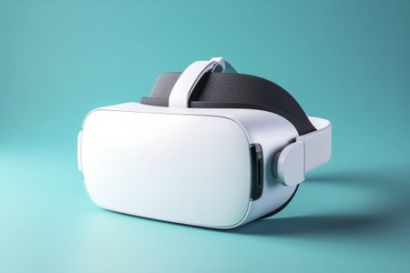 Virtual reality headset on blue background. 3D rendering. Virtual reality concept.の素材