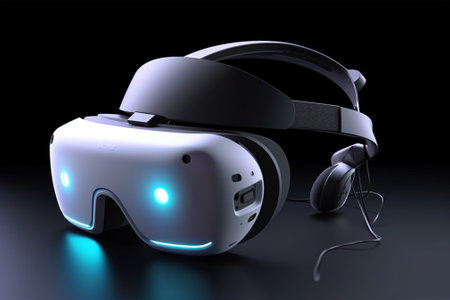 Virtual reality glasses on a black background. 3d render illustration.の素材