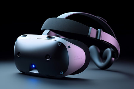 Virtual reality headset on a black background. 3d render illustration.の素材