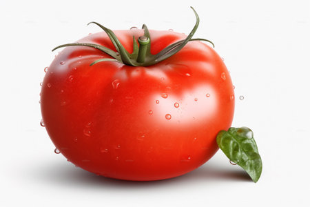 Tomato with water drops on white background. 3D illustration.の素材