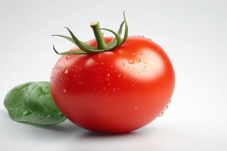 Tomato and basil on a white background. Shallow DOF.の素材