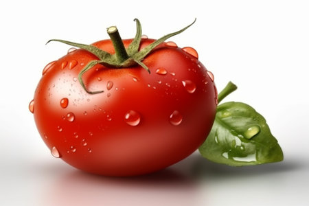 tomato with water drops isolated on white background. 3d illustrationの素材
