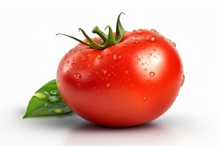 Tomato with water drops isolated on white background. 3d illustrationの素材