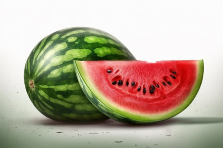 Watermelon on a white background with water droplets. 3d illustrationの素材