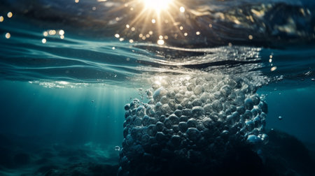 Underwater view of coral reef with sunlight. 3D Renderingの素材