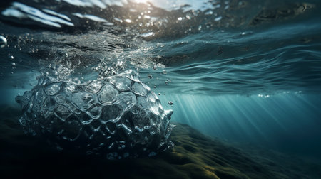 3d rendering of a virus floating in the sea under water.の素材