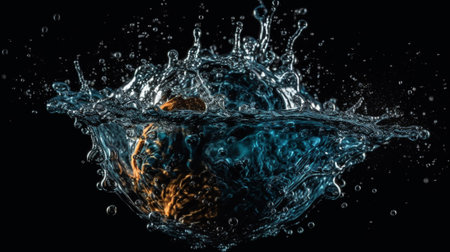 Water splash isolated on black background. 3d rendering, 3d illustration.の素材